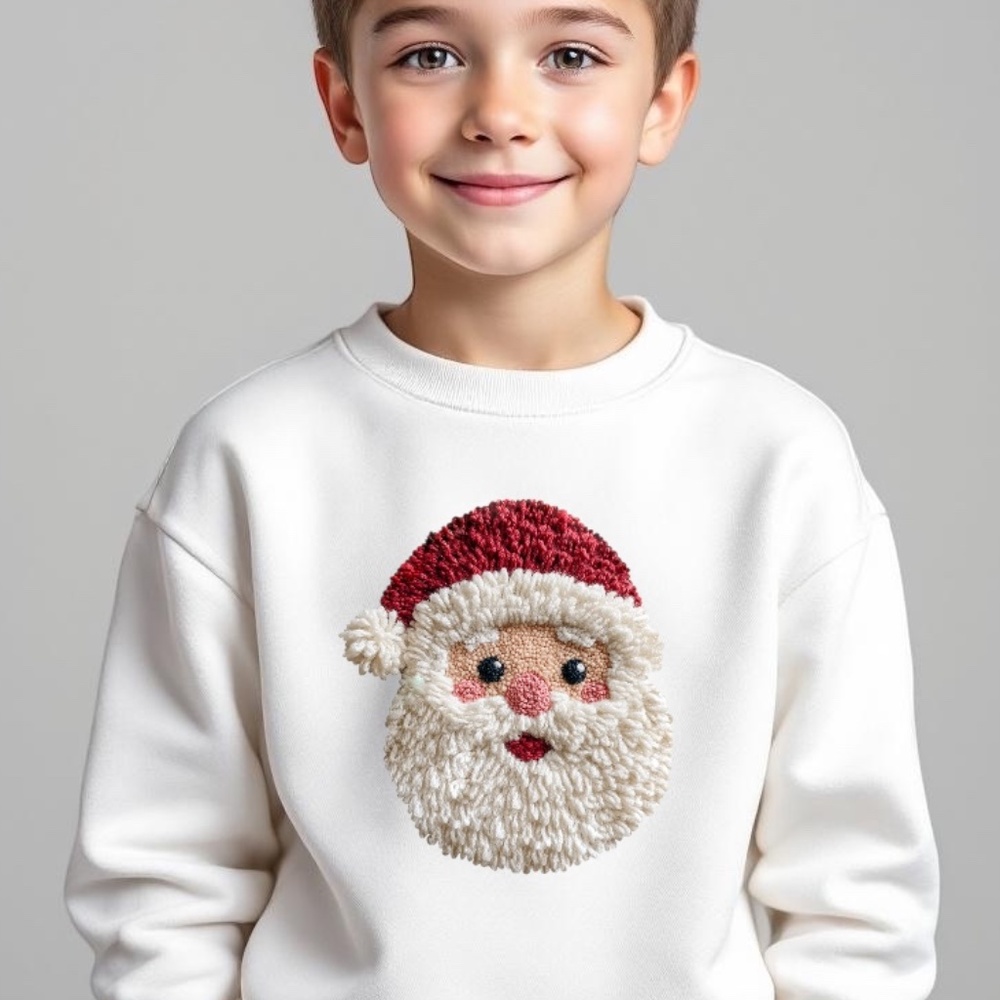 Christmas Santa T-shirt Fluffy Pom-Pom White  long sleeve Girl or Boy all sizes